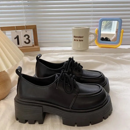 Shoes Woman Flats Clogs Platform Autumn Oxfords British Style Dress Creepers New Retro Fall Winter Leather Preppy Cross Black Ru