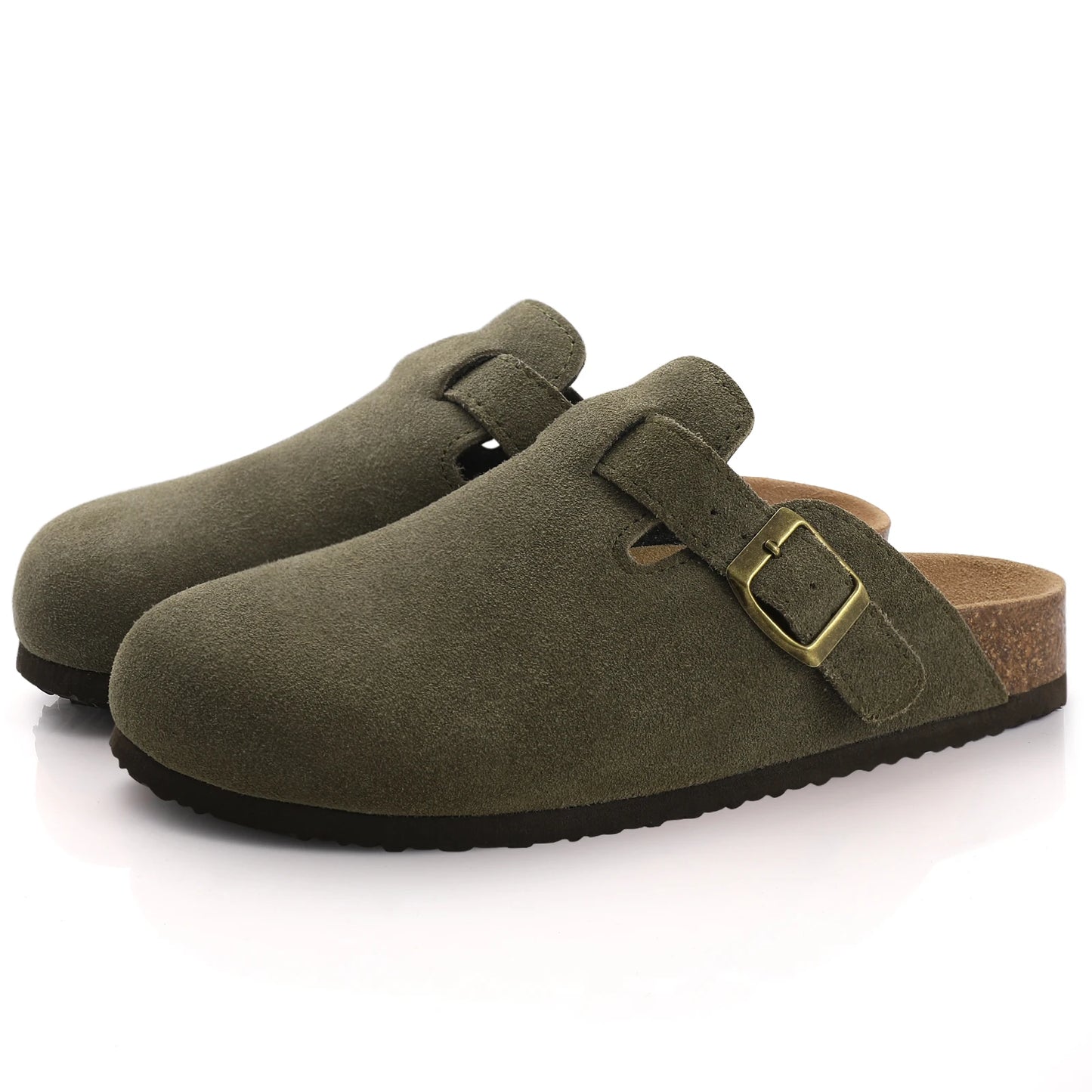 Evshine Cow Suede Cork Slippers Women Fashion Clogs Mules Footbed Cork Mules Men Baotou Slippers Summer Cork Sandals Comfy Mules