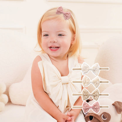 4pcs Baby Girls Embroidered Lace Bows Headband Set Newborn Floral Elastic Hairband Bow Headwear Kids Hair Accessories