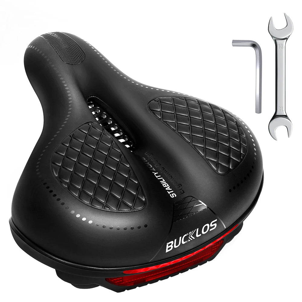 BUCKLOS Bike Saddle with Light Widen Big Pad Bicycle Seat Cushion Comfortable Ergonimic MTB Road Bike Chair Hollow Design Seat