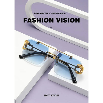 Frameless Square Double Bridge Sunglasses Men Women UV400 Retro Fashion Shades