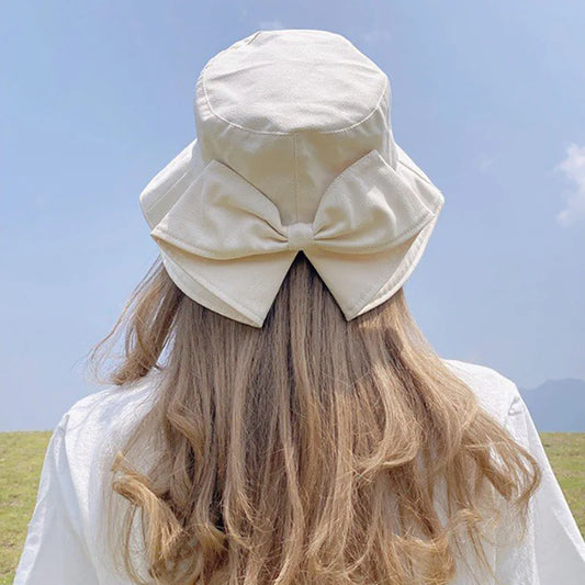 Ladies' Cap Bow Fashionable Cute Sweet Kawaii Bucket Hats Summer Vacation Travel Big Brim Sunshade Sun Protection Hats For Woman