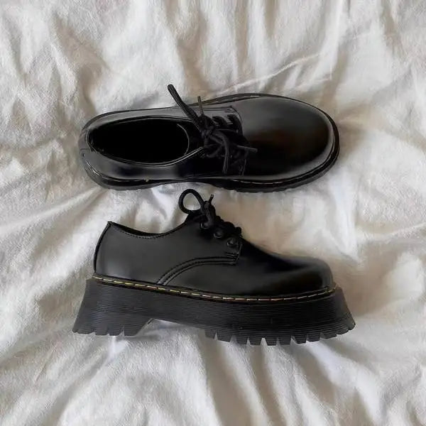 Shoes Woman Flats Clogs Platform Autumn Oxfords British Style Dress Creepers New Retro Fall Winter Leather Preppy Cross Black Ru
