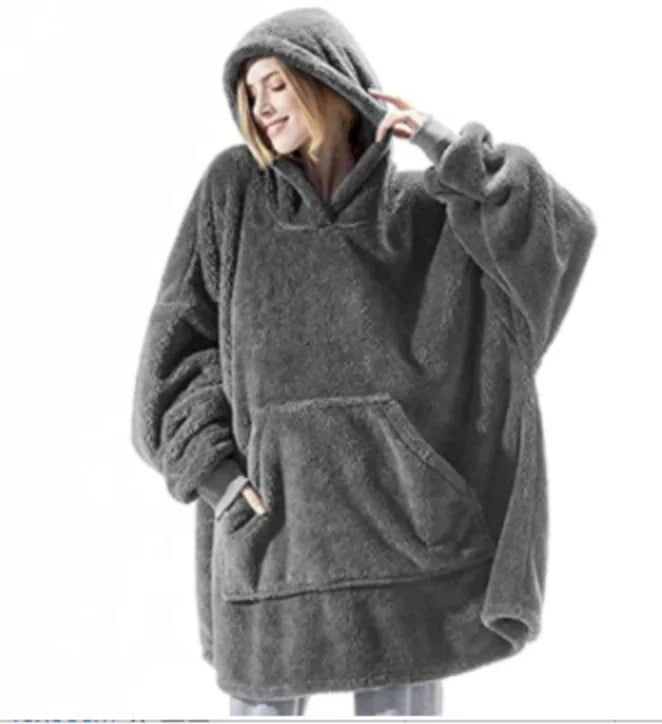 Winter Double-Faced Fleece Hoodie Blanket | Oversized Warm Pocket Robe for Women & Men
