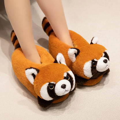Cute Red Panda Fox Shoes Women Men Winter Slippers Warm Plush Soft Sole Girls Indoor Home Floor Slipper Women Cartoon Footwear