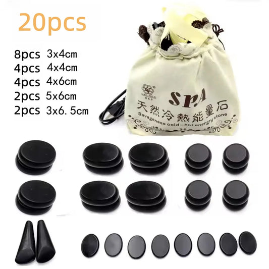 20pcs Hot Stone Massage Set with Heater Box Lava Basalt Round Spa Stress Relief Kit