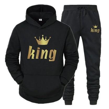 Men Women Tracksuit King And Queen Letter Print Hoodie and Jogger Pants Jogging Suit Sportswear Casual Fashion Couple Outfits