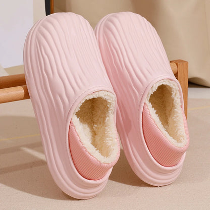 New EVA Short Plush Waterproof couples Slippers Winter  Warm striped  women Cotton Shoes Soft Thick Comfort Home floors Slides