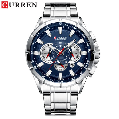CURREN Men's Chronograph Watch Big Dial Stainless Steel Luminous Sport Quartz