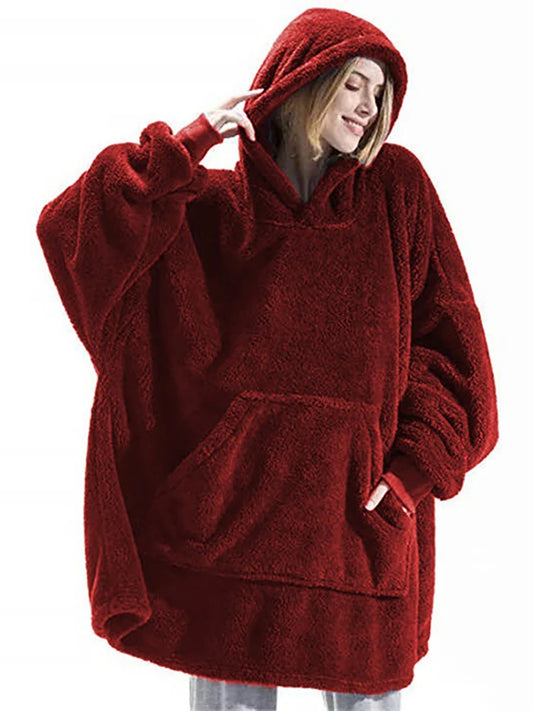 Winter Double-Faced Fleece Hoodie Blanket | Oversized Warm Pocket Robe for Women & Men