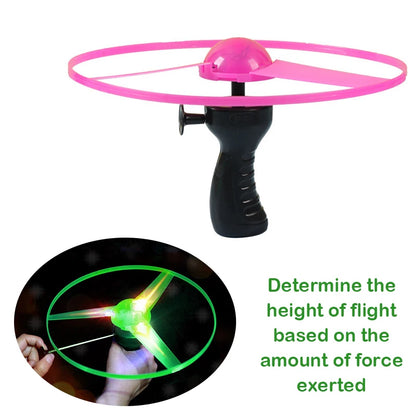 1PC LED Luminous Flying Disc Launcher Portable Handheld Pull String Flying Saucer Outdoor Sports Games for Kids Birthday Gifts