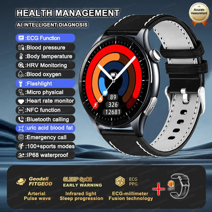 2025 New ECG+PPG Health Diagnosis Smartwatches Men Women Clock Uric Acid Lipid BP Heart rate Tracker NFC Sports Smart Watch IOS