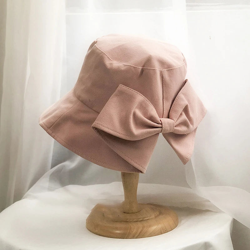 Ladies' Cap Bow Fashionable Cute Sweet Kawaii Bucket Hats Summer Vacation Travel Big Brim Sunshade Sun Protection Hats For Woman