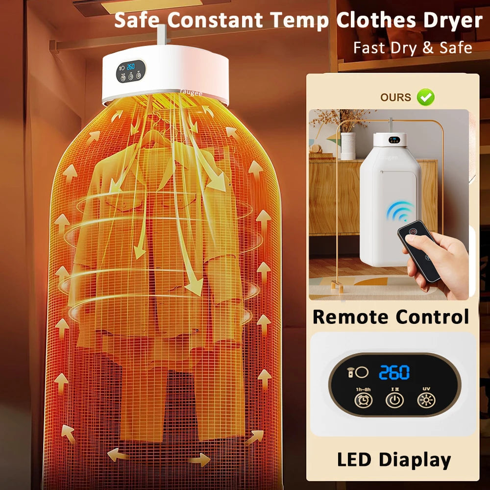 Portable Clothing Dryer Electric Clothes Dryer UV Sterilization Laundry Dryer Folding Portable Clothes Dryer with Remote Control
