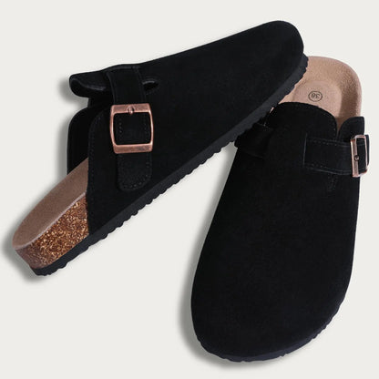 Bebealy Fashion Suede Clogs Slippers Women Clogs Slippers Cork Footbed Women Mules Nonslip Beach Sandals With Arch Support Slide