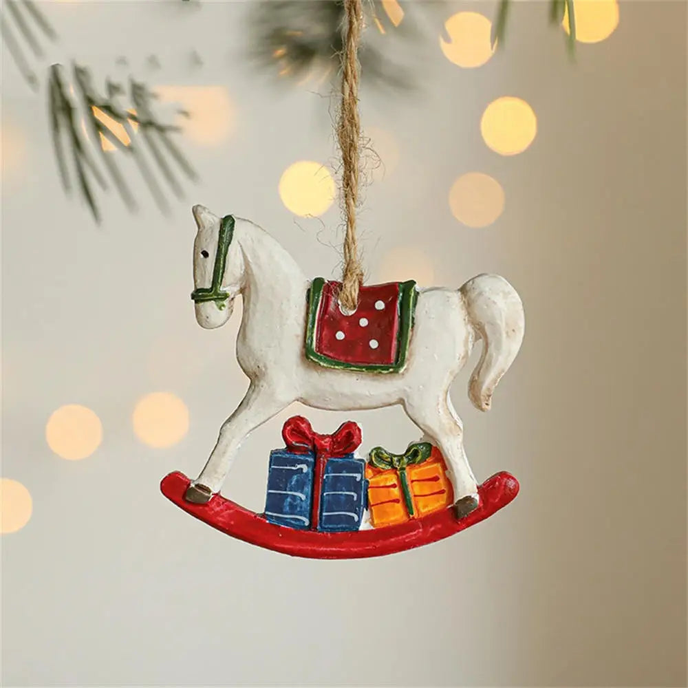 Christmas Resin Pendant Retro Painted Santa Claus Snowmen Horse Xmas Tree Hang Toys Ornaments New Year Decor Kid Gift