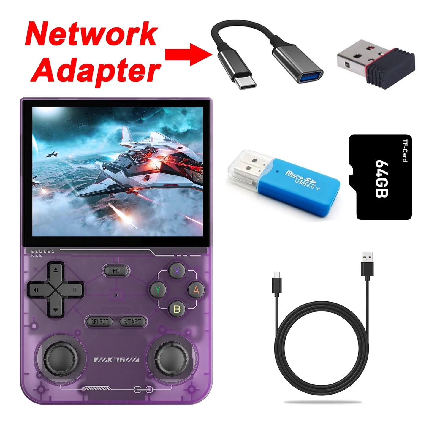 GAMINJA Open Source K36 Retro Handheld Video Game Console 16000 Games Emulator for PS1/PSP/DC/N64/SS 3.5 Inch IPS Screen