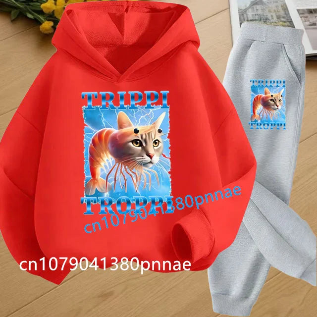 Tralalero Tralala Tung Tung Tung Funny Italian Brainrot Kids Clothes Boys Hoodie+Pants 2pcs Set Girls Tracksuit Children Outfits