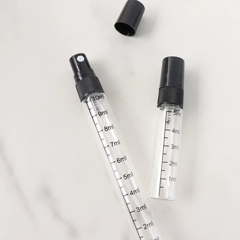 100pcs 5ML/10ML mini glass spray bottle with scale, travel bottle perfume dispenser bottle for scent liquid sample DIY spraying