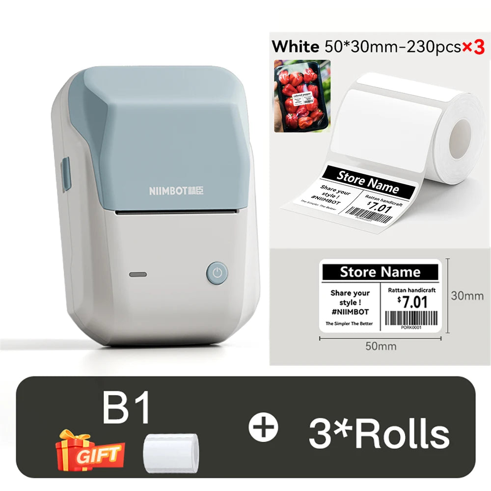 NIIMBOT B1 Portable Thermal Printer With Tapes 2 Inch Adhesive Label Printer Mini Bluetooth Sticker Maker Support Smartphones PC