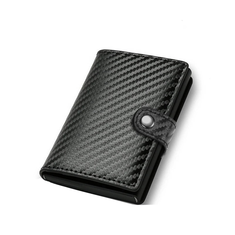 Carbon Fiber Men’s RFID Pop-Up Card Holder Wallet – Slim Metal Minimalist