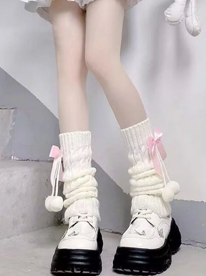 Preppy Style Knitted Leg Warmers Winter Japanese Style Warm Lolita JK Bowknot Socks Slimming Fashion Leg Covers