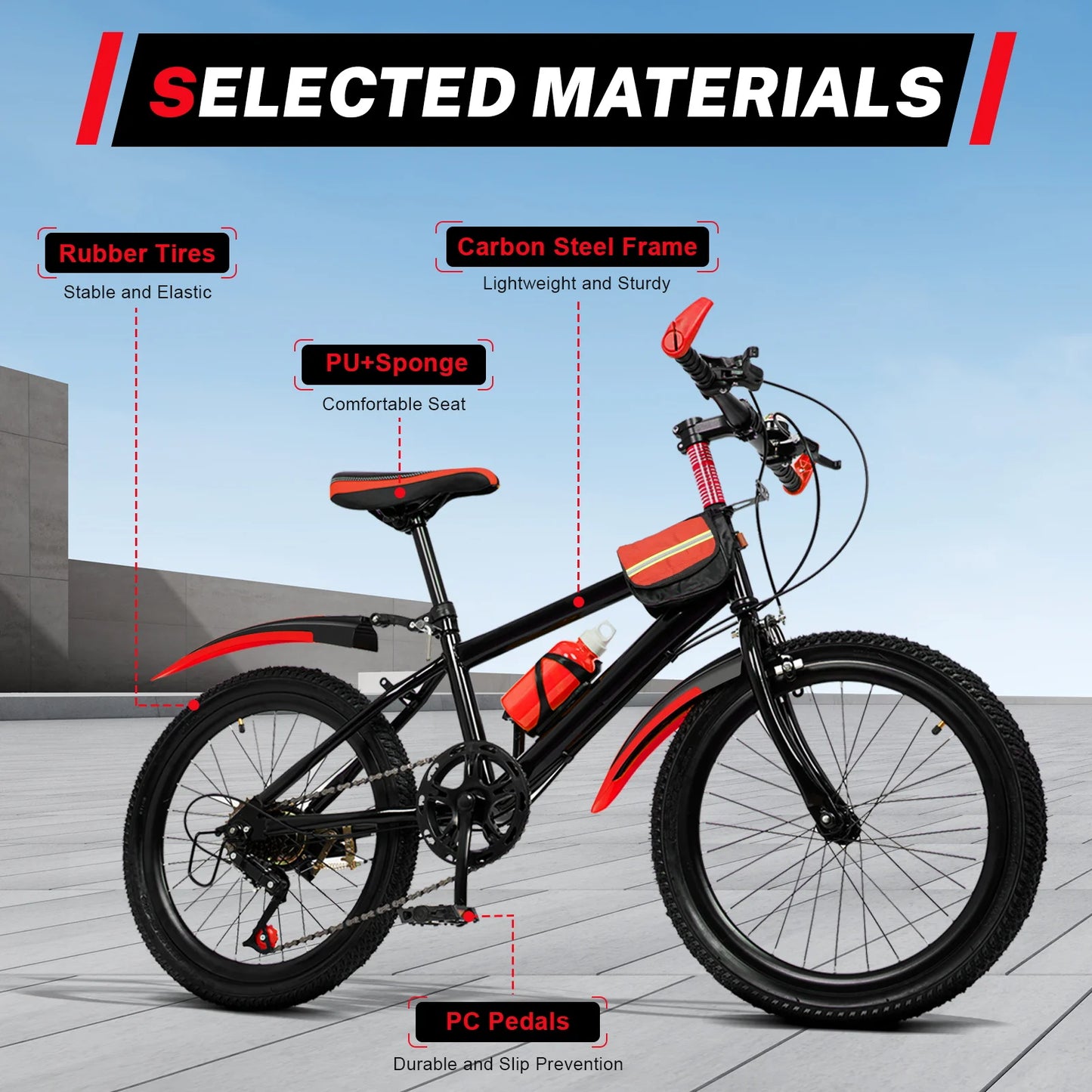 20" Red Mountain Bike for Kids, Adjustable Seat, Multi-speed Gear System, Front and Rear Brakes, Water Cup Holder