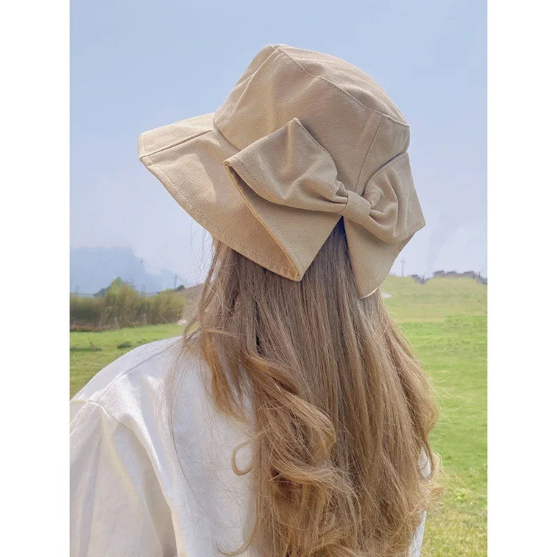 Ladies' Cap Bow Fashionable Cute Sweet Kawaii Bucket Hats Summer Vacation Travel Big Brim Sunshade Sun Protection Hats For Woman