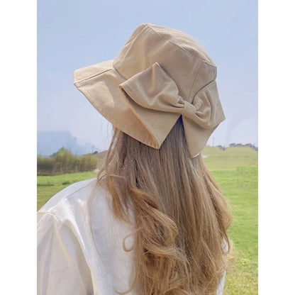 Ladies' Cap Bow Fashionable Cute Sweet Kawaii Bucket Hats Summer Vacation Travel Big Brim Sunshade Sun Protection Hats For Woman