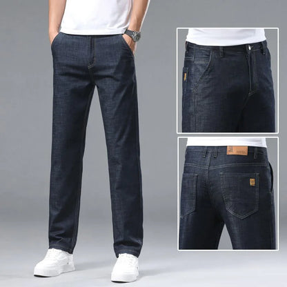 Spring Summer Business Jeans Men Light Blue Casual Straight Stretch Fashion Classic Work Denim Trousers Brand Clothing