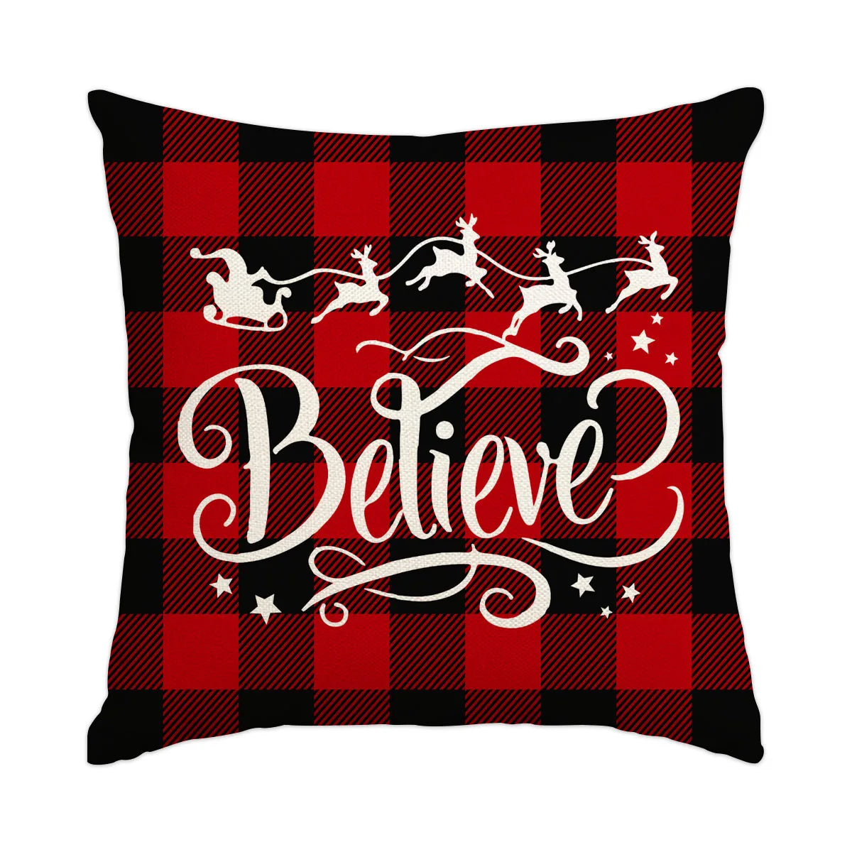 1pc/4pcs Christmas Pillow Cover, Black and Red Buffalo Plaid Celebration Christmas Tree Snowflake Decoration Sofa Cushion Cover