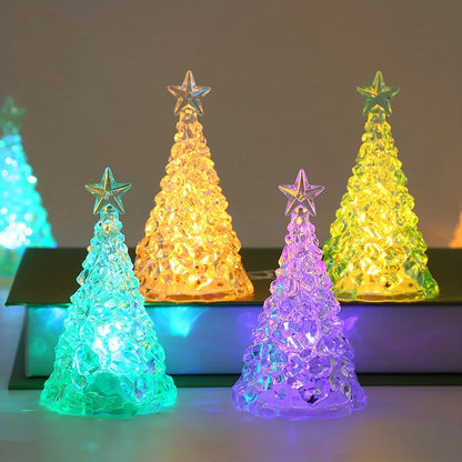 Crystal Christmas Tree Light Warm Colorful Battery Night Light Star Bedroom Christmas Table Decoration Candle Light Gift