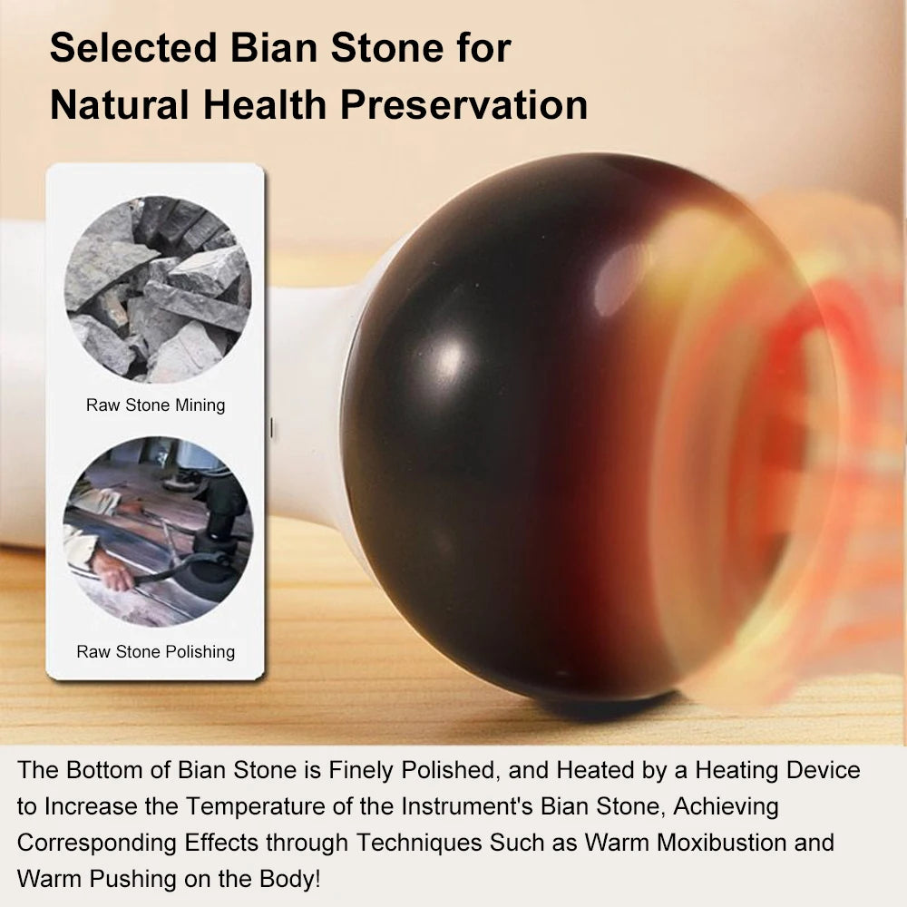 Hot Stone Vibration Massager Bianstone Guasha SPA Therapy Muscle Relaxation Tool