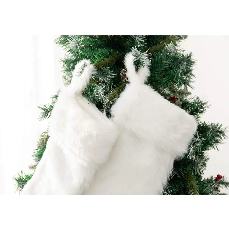 20 inch Plush Christmas Stocking 2 Pack Cozy Snowy White Faux Fur Xmas Stockings for Holiday Mantel Decoration Perfect for Chri
