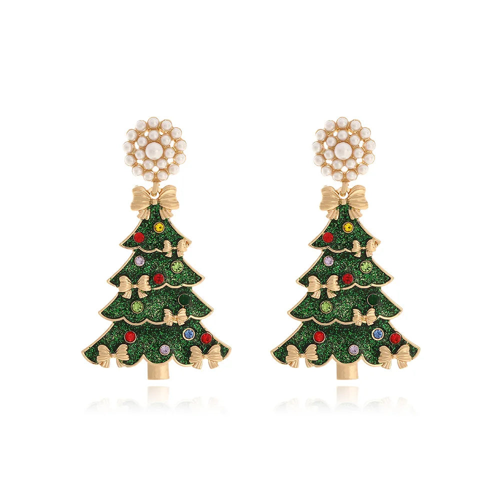 Christmas Jewelry Rhinestones Elk Earrings Christmas tree Drop Earrings for Woman Xmas Accessories Ear Studs Gifts