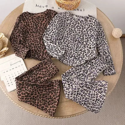Children's Sets Girls' Leopard Print Two-Piece Set - Long Sleeve Top & Matching Pants Girl Clothes Kids Clothes