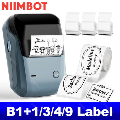 NIIMBOT B1 Portable Thermal Printer With Tapes 2 Inch Adhesive Label Machine Mini Bluetooth Sticker Maker Waterproof Labels Roll