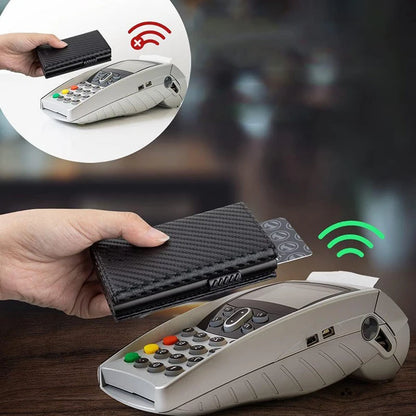 Men's Carbon Fiber Bifold Wallet RFID Blocking Automatic Pop-Up Card Holder