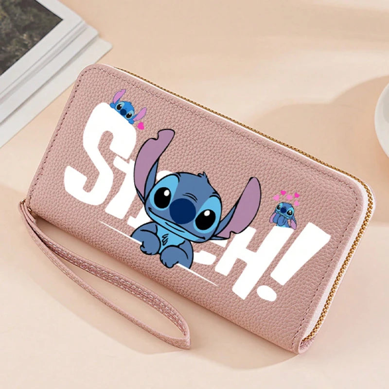 Stitch Long Zip Wallet for Women – Cute Cartoon Multi-Card Soft Texture Wrist Strap