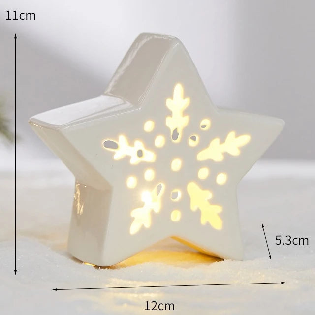 Glowing Ceramic Christmas Light Decorations LED Christmas Tree Luminous Hut Desktop Home Ornaments Scene Props Xmas Gifts