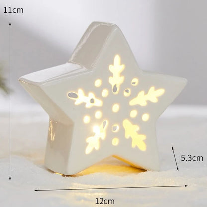 Glowing Ceramic Christmas Light Decorations LED Christmas Tree Luminous Hut Desktop Home Ornaments Scene Props Xmas Gifts