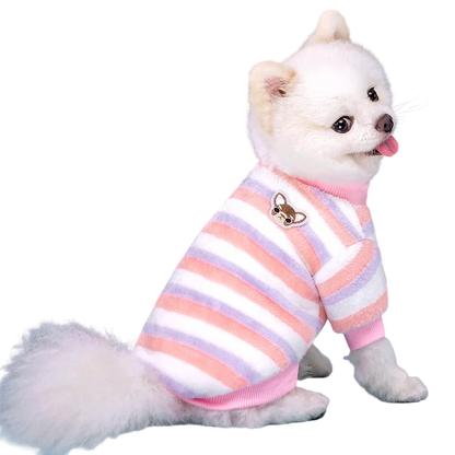 Rainbow Striped Flannel Dog Hoodie – Warm Winter Sweatshirt for Small Breeds (Chihuahua, Shih Tzu)