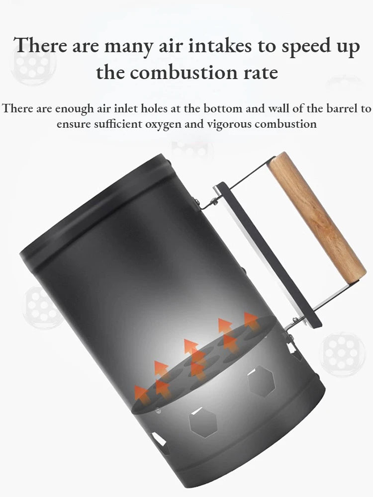 Portable Charcoal Ignition Bucket / Chimney Starter – Stainless Steel Barrel