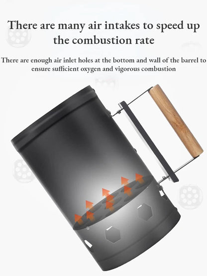 Portable Charcoal Ignition Bucket / Chimney Starter – Stainless Steel Barrel