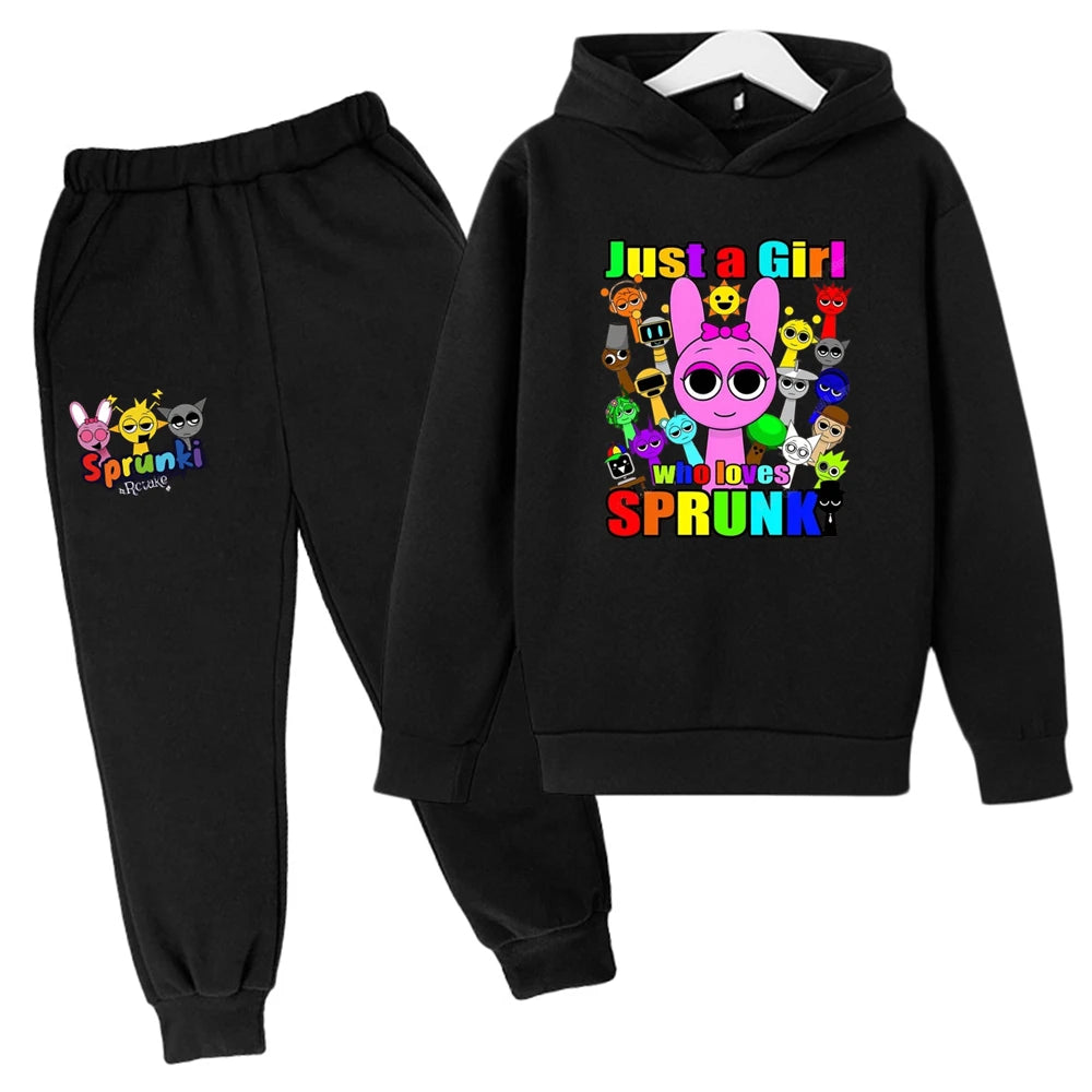 Sprunki Kids Clothes Hoodie+pants Age 2-12 Boy Girl Incredibox Anime Figures Sweatshirt Spring Autumn Pullover for Children Sets