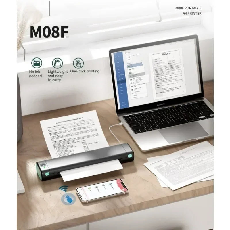 Upgrade M08F Portable Thermal Printer Bluetooth Phone Printer For Home Use A4 Mobile Print For Laptops Inkless Travel Wireless P