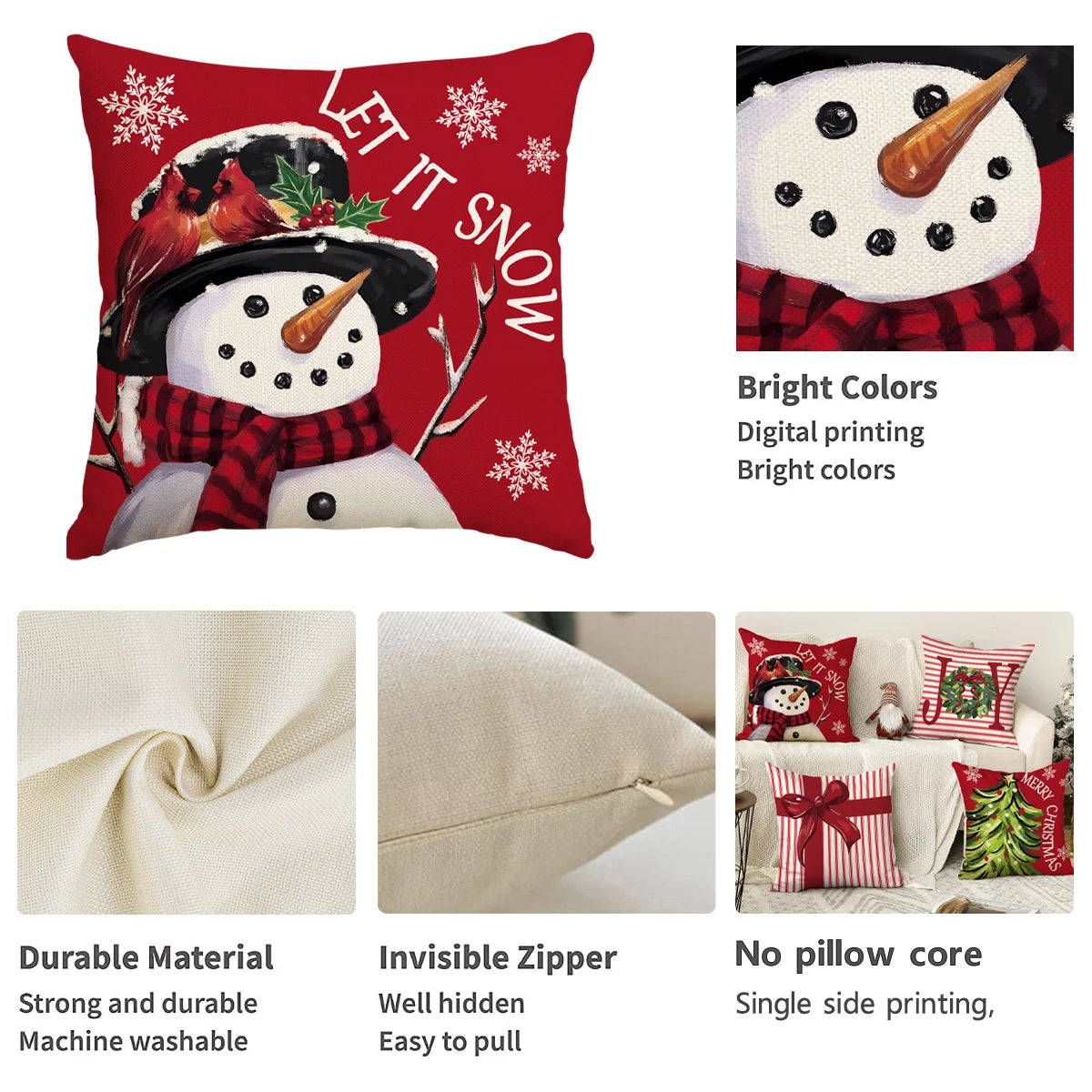 1pc/4pcs Christmas Pillow Cover, Black and Red Buffalo Plaid Celebration Christmas Tree Snowflake Decoration Sofa Cushion Cover