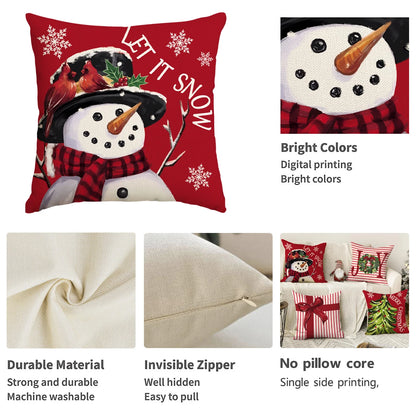 1pc/4pcs Christmas Pillow Cover, Black and Red Buffalo Plaid Celebration Christmas Tree Snowflake Decoration Sofa Cushion Cover