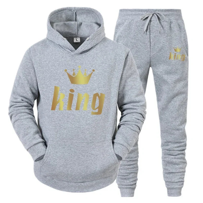 Men Women Tracksuit King And Queen Letter Print Hoodie and Jogger Pants Jogging Suit Sportswear Casual Fashion Couple Outfits