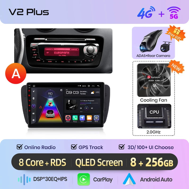 Junsun Wireless CarPlay Android Auto Radio For Seat Ibiza 6j 2009-2013 Car Intelligent Systems RDS BT DSP 2 din autoradio
